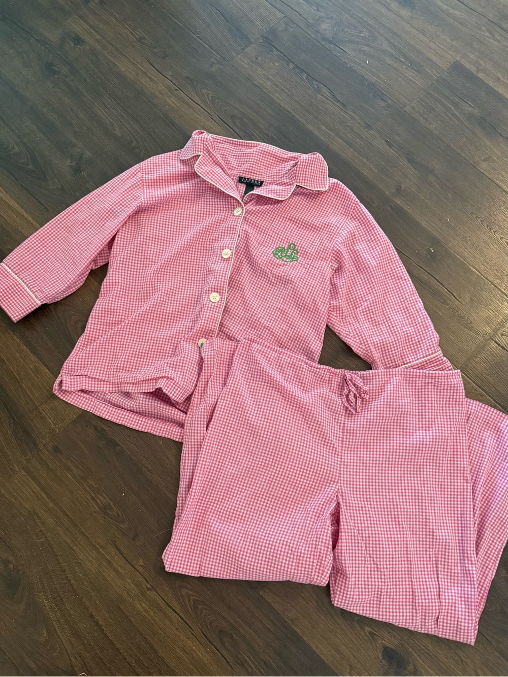 Ralph Lauren Pink Gingham Two-Piece Pajama Set